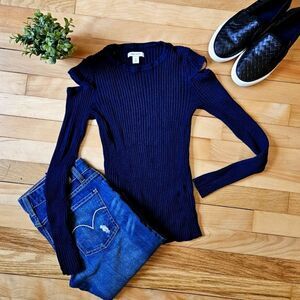 Nine West Blue Cold Shoulder Sweater